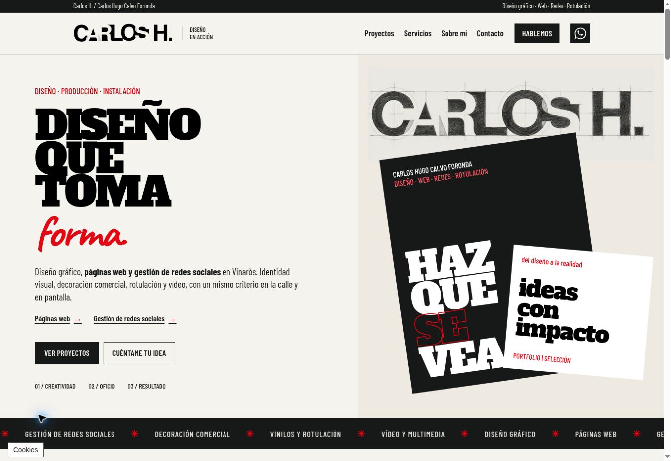 Web y servicios de Carlos H., diseñador gráfico que trabaja desde Vinaròs para proyectos en Castellón