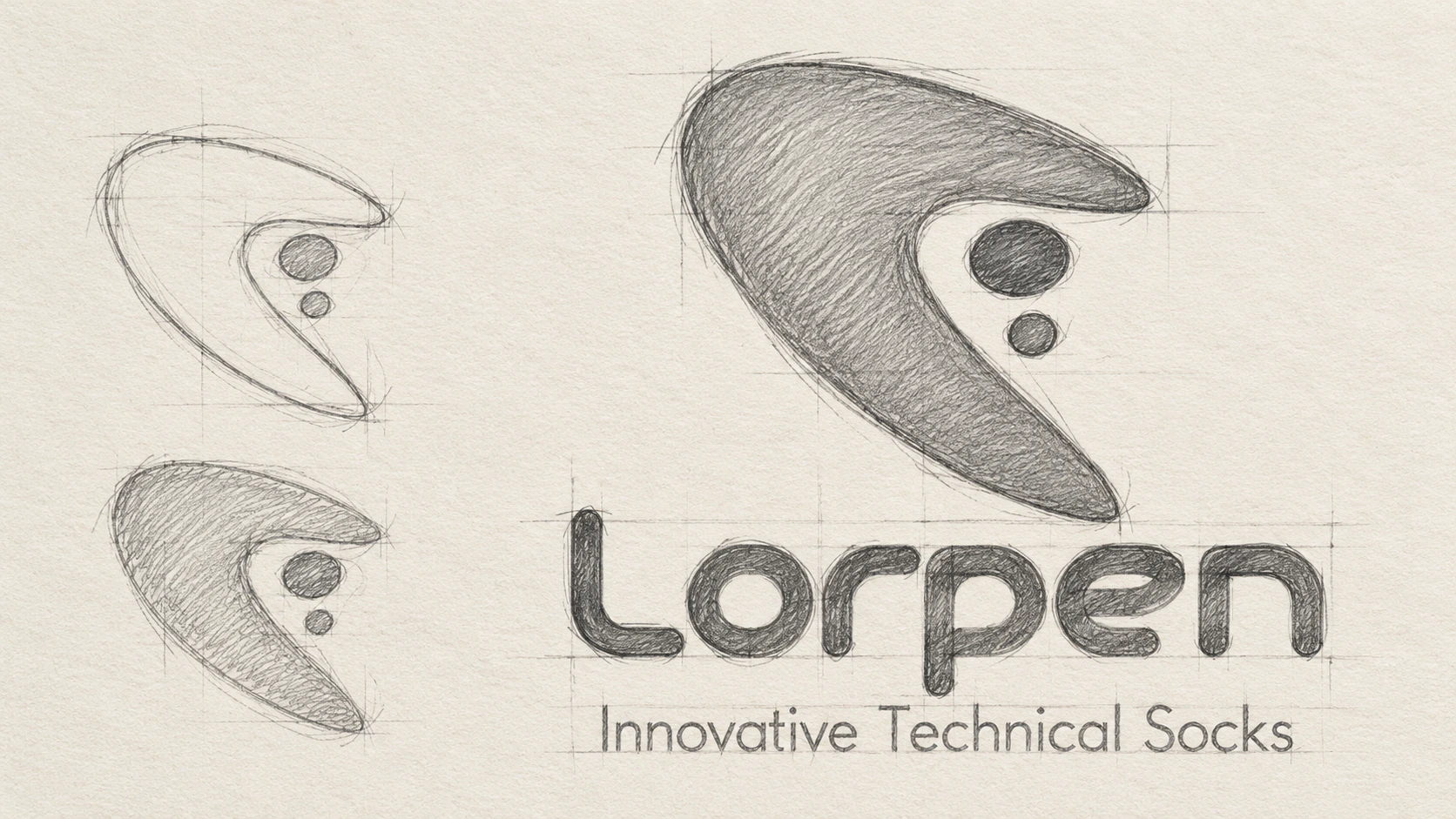Recreación a lápiz de estudios del símbolo y el nombre Lorpen